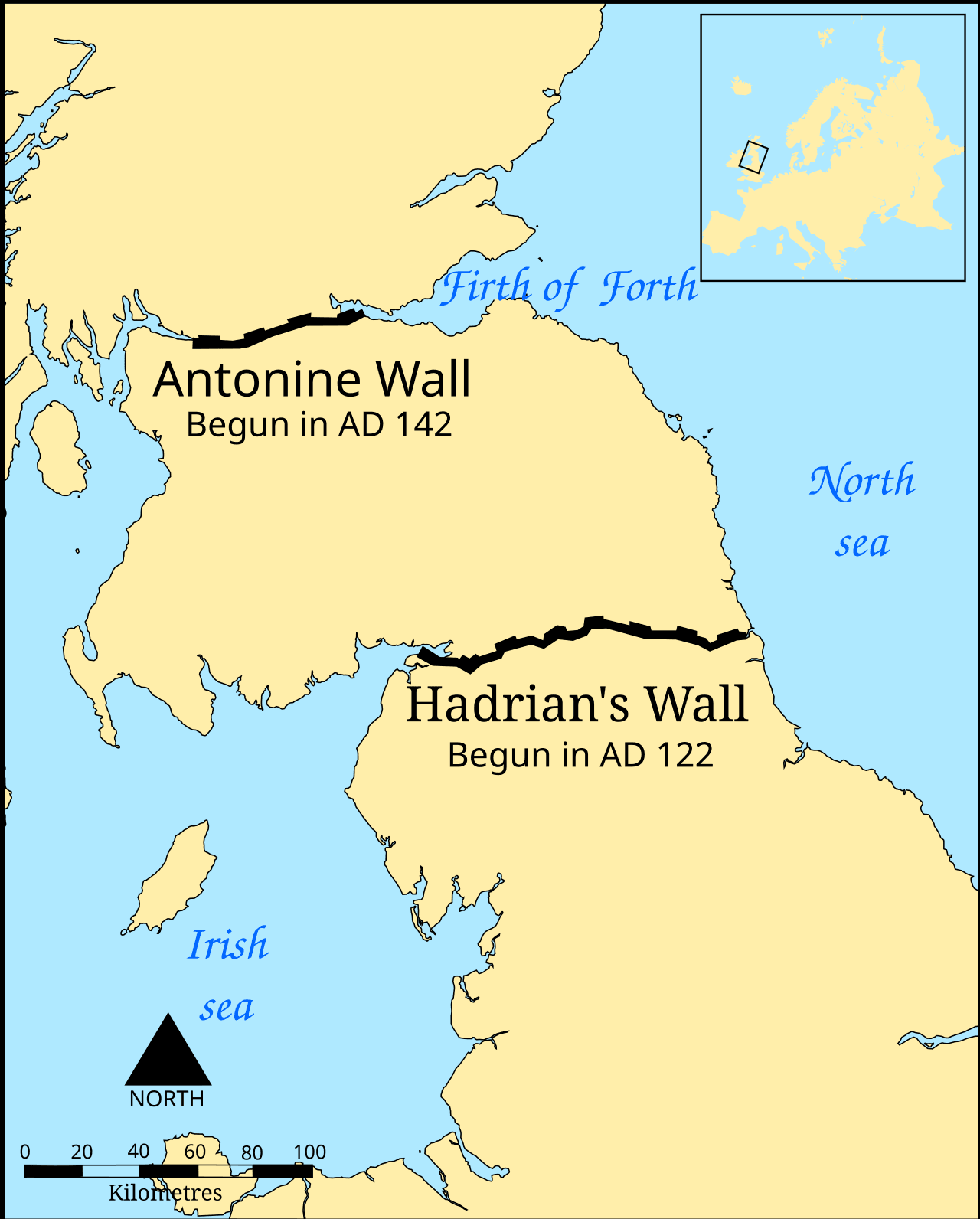 HADRIAN'S WALL , built around 120 A.D. - geography illustration